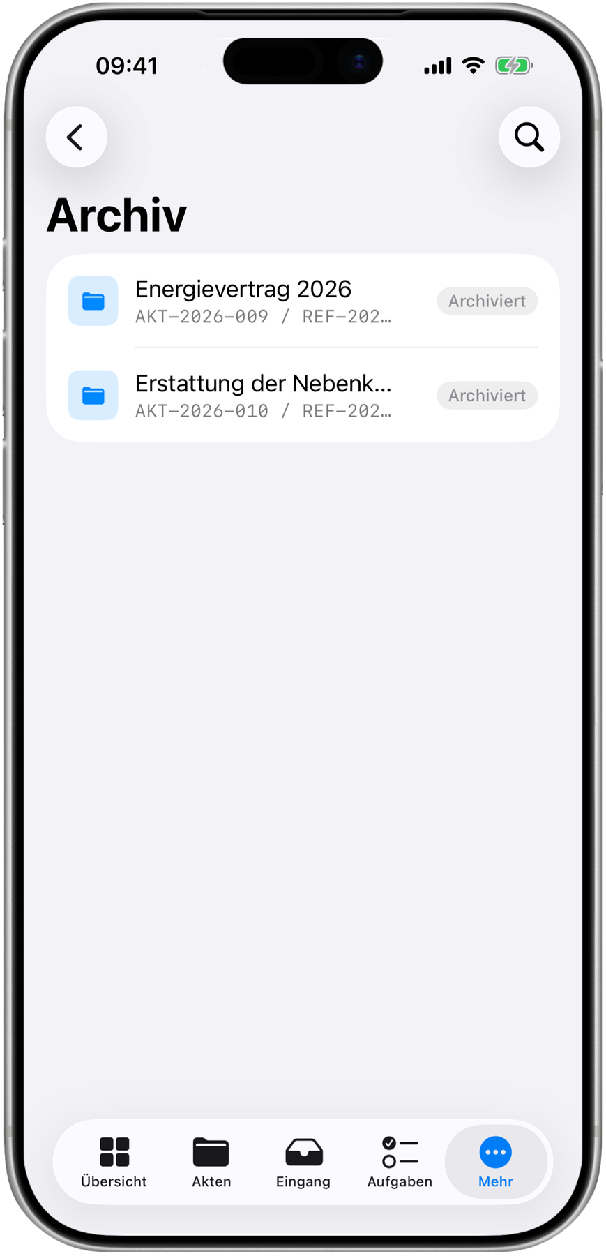 Archiv mit abgeschlossenen Akten