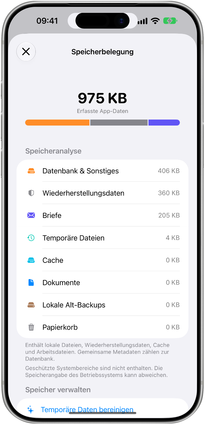 Aktenverwaltung – Speicherbelegung mit Analyse nach Inhaltsart
